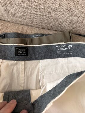 J. Crew Men's Flat-Front Chino Shorts in Olive and Light Tan (2 pairs) $20 each